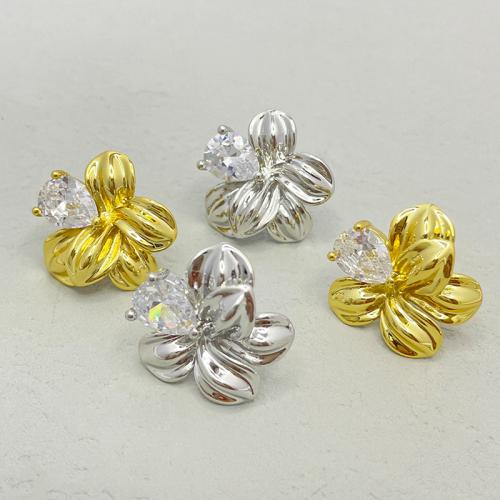 Cubic Zirconia Micro Pave Brass Earring, Flower, plated, fashion jewelry & micro pave cubic zirconia & for woman 