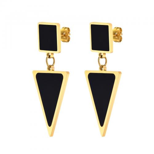 Stainless Steel Drop Earring, 304 Stainless Steel, Triangle, gold color plated, fashion jewelry & for woman & enamel [