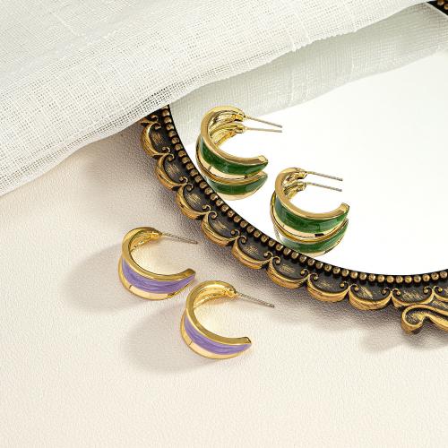 Zinc Alloy Stud Earring, 18K gold plated, fashion jewelry & for woman & enamel [