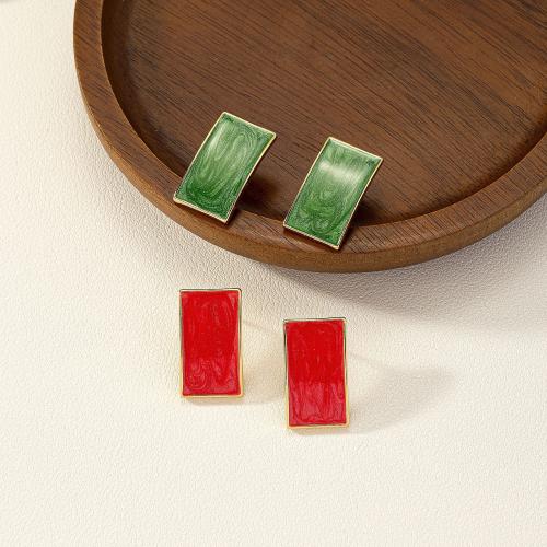 Brass Stud Earring, Rectangle, 18K gold plated, fashion jewelry & for woman & enamel 