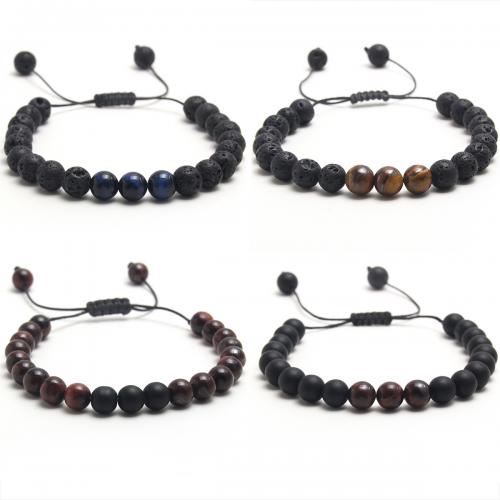 Gemstone Bracelets, 304 Stainless Steel, with Abrazine Stone & Wax Cord & Lava & Tiger Eye, with 6CM extender chain, plated, Unisex Approx 16 cm 