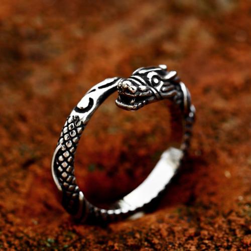 304 Stainless Steel Finger Ring, Dragon, polished, vintage & for man & blacken, original color 