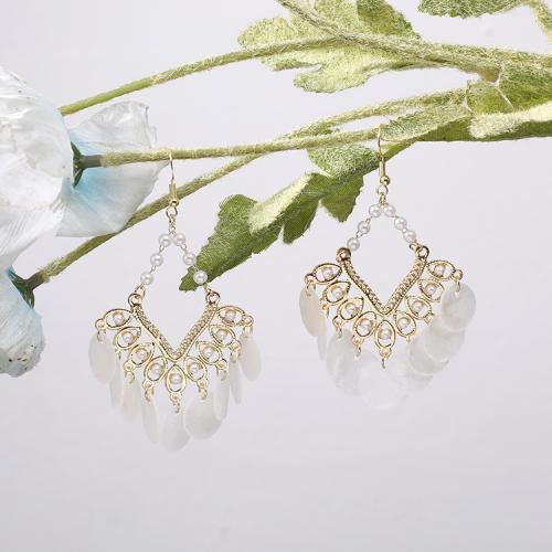 White Shell Earrings, Zinc Alloy, with Shell, plated, fashion jewelry, golden 