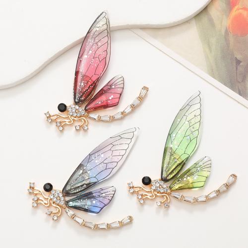 Glass Zinc Alloy Pendants, with Glass, Dragonfly, plated, DIY & with rhinestone 