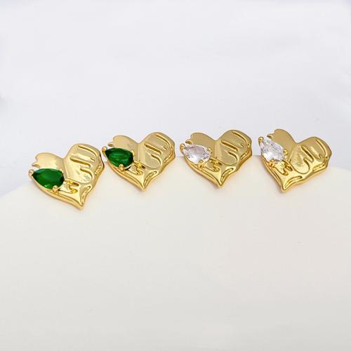 Cubic Zircon Brass Earring, Heart, 18K gold plated, fashion jewelry & micro pave cubic zirconia & for woman 