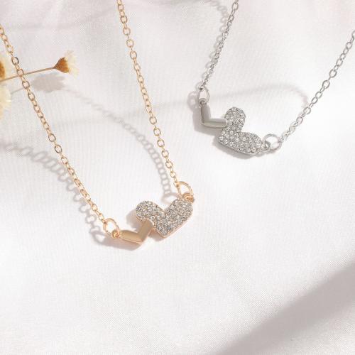 Rhinestone Zinc Alloy Necklace, with 1.96 Inch extender chain, Heart, fashion jewelry & for woman & with rhinestone Approx 18.5 Inch 