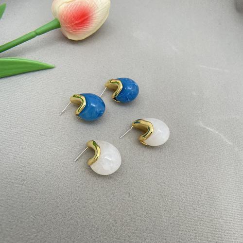 Resin Stud Earring, Brass, with Resin, Teardrop, plated, fashion jewelry & for woman 