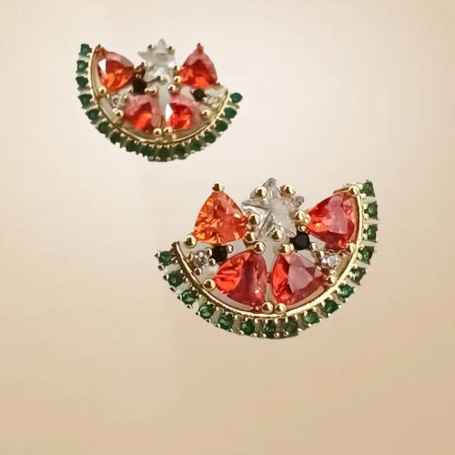 Cubic Zirconia Micro Pave Brass Earring, Watermelon, fashion jewelry & micro pave cubic zirconia & for woman 