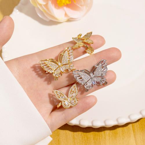 Cubic Zirconia Micro Pave Brass Finger Ring, Butterfly, real gold plated & micro pave cubic zirconia & for woman 