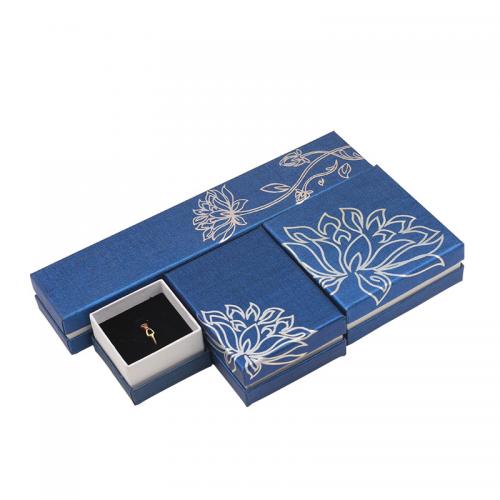 Paper Multifunctional Jewelry Box, with Sponge & with flower pattern & silver accent, blue 