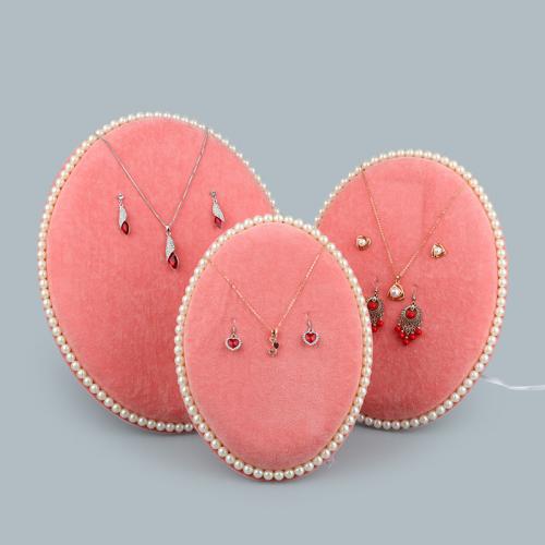 Velveteen Earring Display, with Plastic Pearl, Oval 