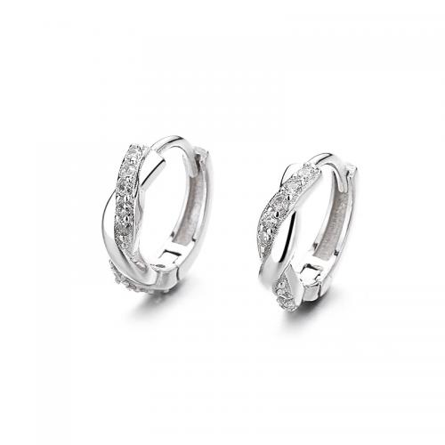 Sterling Silver Huggie Hoop Earring, 925 Sterling Silver, plated, fashion jewelry & for woman & with rhinestone 11.3mm 
