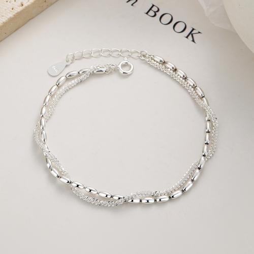 Sterling Silver Bracelets, 925 Sterling Silver, with 3cm extender chain, silver color plated, Double Layer & fashion jewelry & for woman Approx 16 cm [