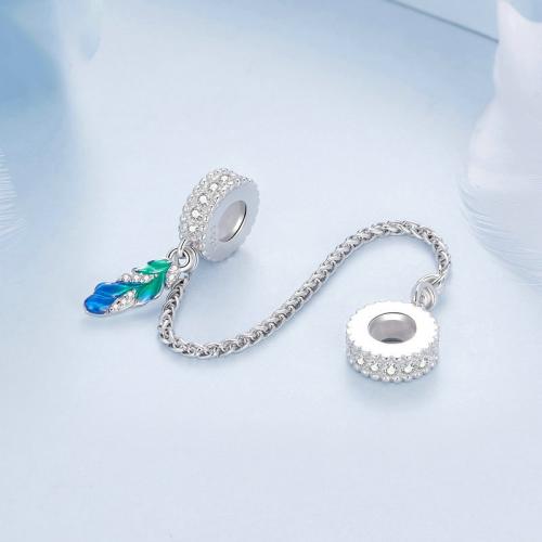 Sterling Silver European Safety Chain, 925 Sterling Silver, DIY & micro pave cubic zirconia & enamel, 65mm Approx 4.5mm 