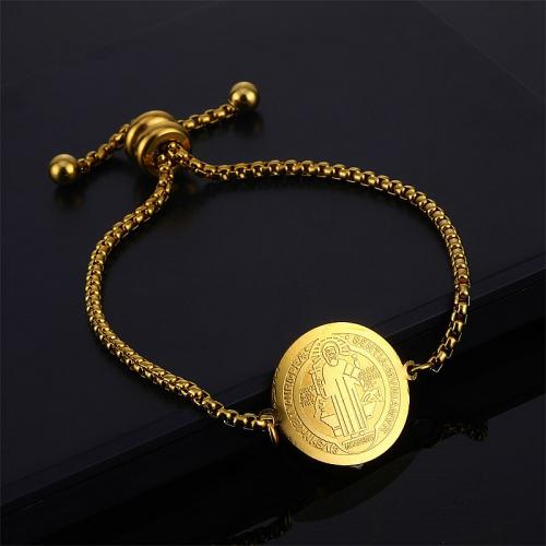 Titane bracelet en acier et bracelet, Acier titane, Rond, Placage de couleur d'or, bijoux de mode & unisexe Vendu par PC