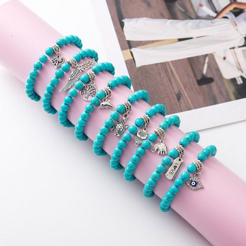 Zinc Alloy Turquoise Bracelets, Natural Turquoise, with Zinc Alloy, fashion jewelry & Unisex .5 cm 