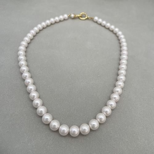 Plastic Pearl Necklace, with Brass, handmade, fashion jewelry & for woman, white Approx 40.5 cm 