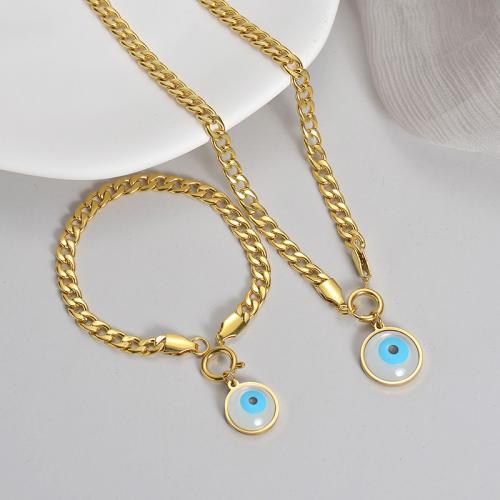 Evil Eye Jewelry Set, 304 Stainless Steel, Round, gold color plated, evil eye pattern & for woman & enamel 
