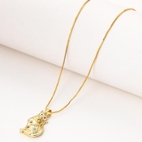 Cubic Zircon Micro Pave Brass Necklace, Cat, plated, micro pave cubic zirconia & for woman, golden Approx 41-50 cm 