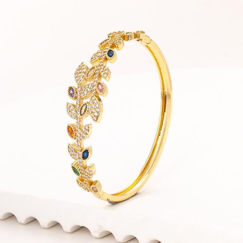 Brass Bangle, plated, micro pave cubic zirconia & for woman Inner Approx 60mm 