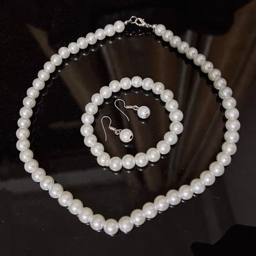 Sistemas del regalo de la joyería, aleación de zinc, pulsera & pendiente & collar, con Perlas plásticas, tres piezas & para mujer, Necklace: 49cm, bracelet: 19cm, earrings: 4.5X1.3cm, Vendido por Set