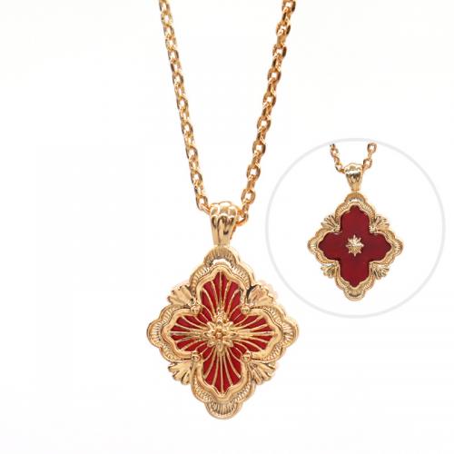 Brass Necklace, with turquoise & Agate & Shell, Four Leaf Clover, 18K gold plated, for woman & hollow Approx 17.7 Inch [