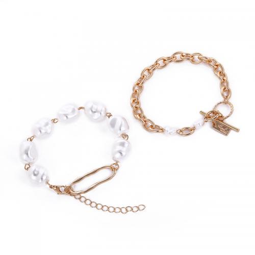 Zinc Alloy Bracelet, with Plastic Pearl, gold color plated & for woman Approx 7-8 Inch 