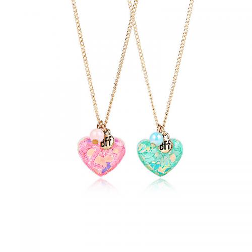 Zinc Alloy Children Necklace, with Resin, Heart, gold color plated, 2 pieces & Unisex Approx 15.7 Inch [