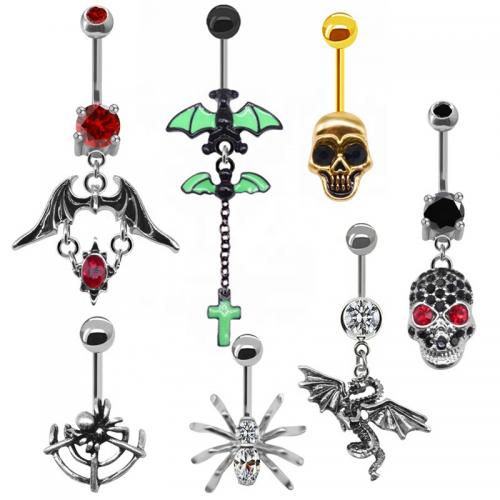 Stainless Steel Belly Ring, 316L Stainless Steel, with Zinc Alloy, plated, Unisex & enamel & with rhinestone 