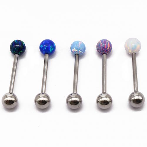 316L Stainless Steel tongue ring, with Opal & Zinc Alloy, Round, fashion jewelry & Unisex rod size round length 5mm 