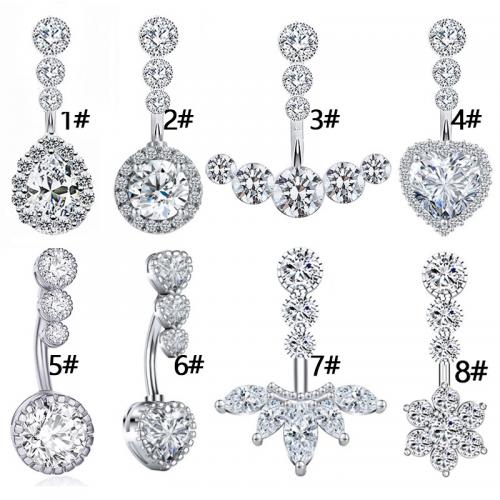 316L Stainless Steel Belly Ring, Unisex & micro pave cubic zirconia [
