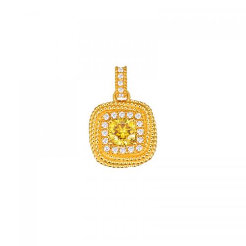 Cubic Zirconia Micro Pave Brass Pendant, with Citrine, Square, gold color plated, DIY & micro pave cubic zirconia [