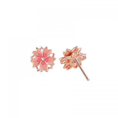 Cubic Zirconia Micro Pave Brass Earring, Flower, rose gold color plated, fashion jewelry & micro pave cubic zirconia & for woman & enamel 