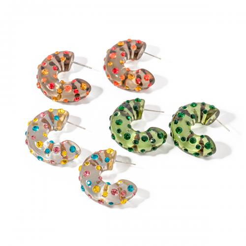 Stainless Steel Rhinestone Stud Earring, Resin, fashion jewelry & for woman & with rhinestone [