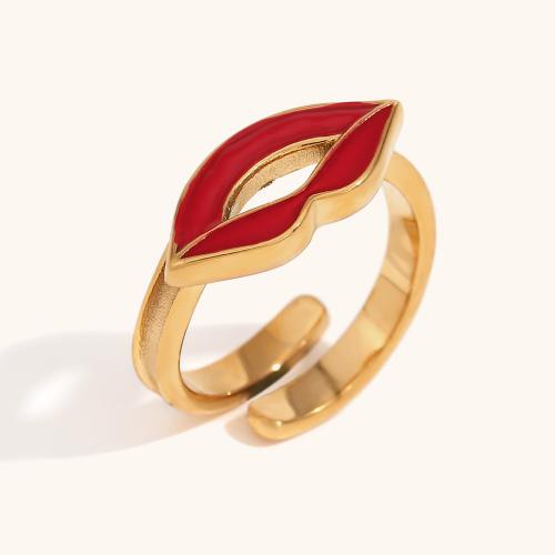 Enamel Stainless Steel Finger Ring, 316L Stainless Steel, Lip, 18K gold plated, fashion jewelry & for woman, golden 