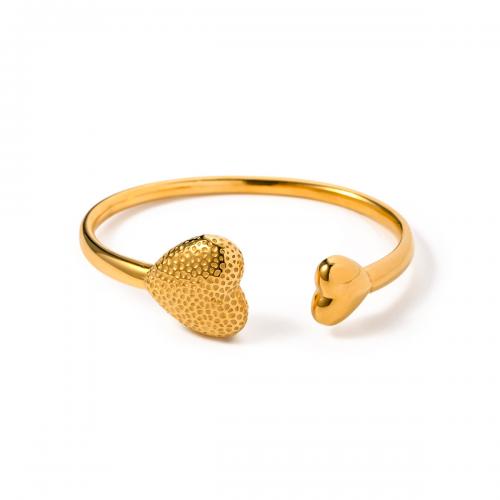 Stainless Steel Cuff Bangle, 304 Stainless Steel, Heart, 18K gold plated, fashion jewelry & for woman, golden, Inner Approx 60mm 