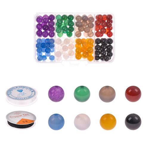 Kit de Fornitras de DIY Joyería, Ágata, con Caja de plástico & Hilo cristal, Bricolaje, color mixto, box:108x70x23mm beads:8mm, Vendido por Caja