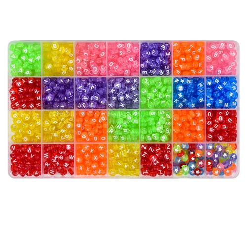 Harz Perlen Schmuck, mit Kunststoff Kasten, 28-Zellen & DIY, gemischte Farben, 225x135x18mm, verkauft von Box
