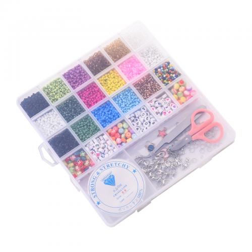 DIY Jewelry Finding Kit, Glass, with Plastic Box & Crystal Thread & Zinc Alloy, antique silver color plated, mixed colors 