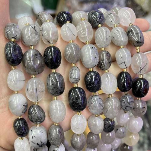Perles Quartz rutile, Quartz rutile noir, ovale, DIY, couleurs mélangées Environ 38 cm, Vendu par brin