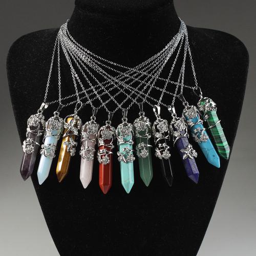 Gemstone Necklaces, Natural Stone, with Brass, Conical, silver color plated, fashion jewelry cm 