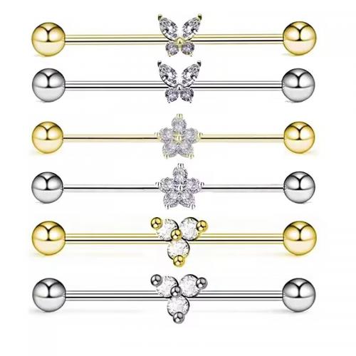 Brass Piercing Earring, with 316L Stainless Steel, plated, Unisex & micro pave cubic zirconia 