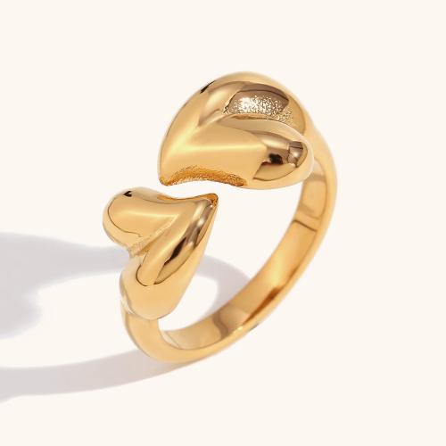 Stainless Steel Finger Ring, 316L Stainless Steel, Heart, 18K gold plated, fashion jewelry & for woman, golden 
