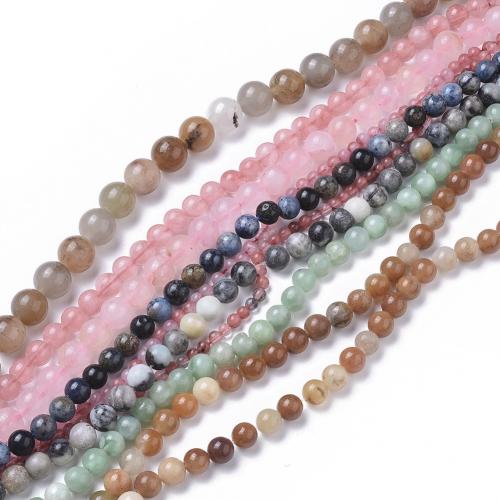 Perles de pierre gemme mixte, Rond, envoyé au hasard & DIY, couleurs mélangées, Length about 4-12mm Environ 0.8-1.2mm Environ 38 cm  Vendu par sac[
