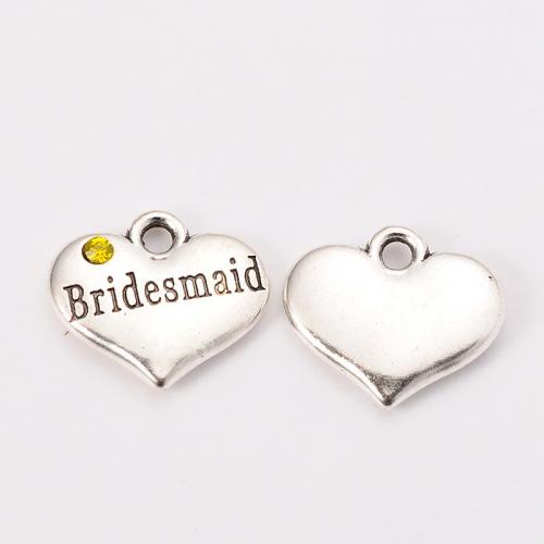 Zinc Alloy Heart Pendants, silver color plated, DIY & with rhinestone, mixed colors Approx 2mm 