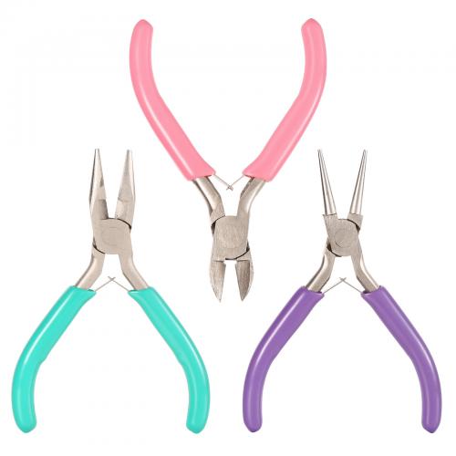 Carbon Steel Needle Nose Plier, with Plastic, three pieces & DIY, mixed colors 