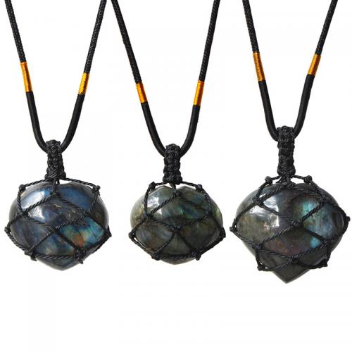 Gemstone Necklaces, Labradorite, with Nylon Cord, Adjustable & Unisex, The size of the pendant is about 30-45mm Approx 45 cm 