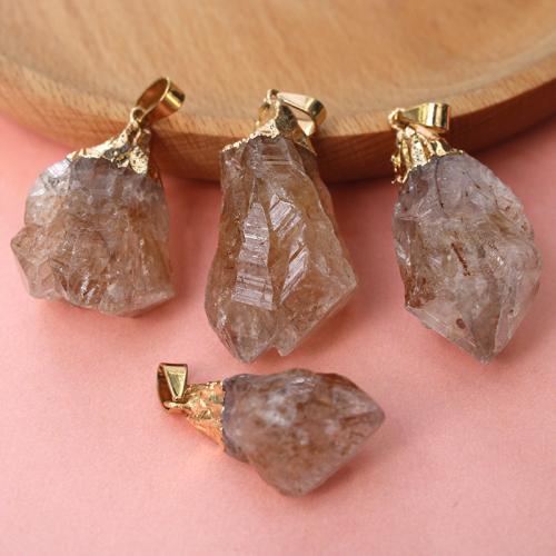 Natural Quartz Pendants, Clear Quartz, with Brass, gold color plated, DIY The width of the pendant is about 10-30mm 