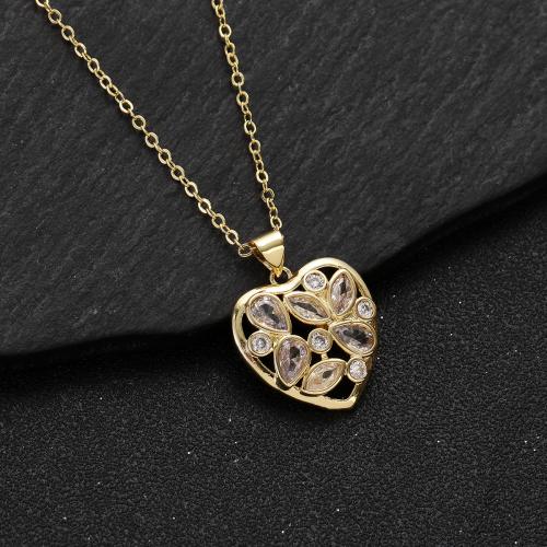 Cubic Zircon Micro Pave Brass Necklace, with 5CM extender chain, Heart, gold color plated, Adjustable & fashion jewelry & micro pave cubic zirconia & for woman cm 