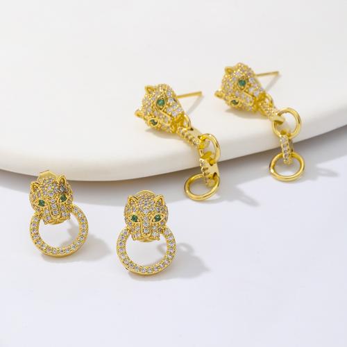 Cubic Zirconia Micro Pave Brass Earring, Leopard, gold color plated, fashion jewelry & micro pave cubic zirconia & for woman 